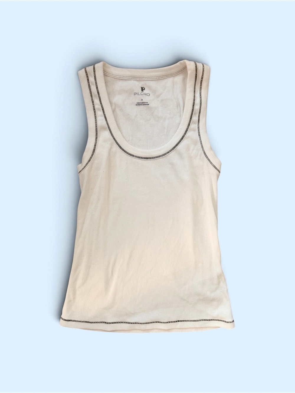 Pilcro White Tank Top with Navy Contrast Stitching